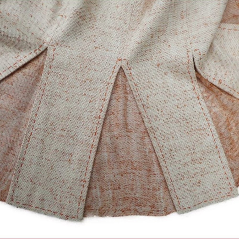Designer Elie Tahari Tweed Skirt Orange Pigalle Viscose Silk Cotton Panel Godets - Picture 4 of 8